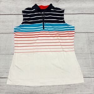 Tail White Label Women's Sleeveless Golf Polo Shirt Striped Blue Red Size M
